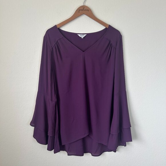 Crosby by Mollie Burch Top Womens XL Dark Purple Long Flare Sleeve Flowy Blouse - Picture 1 of 7